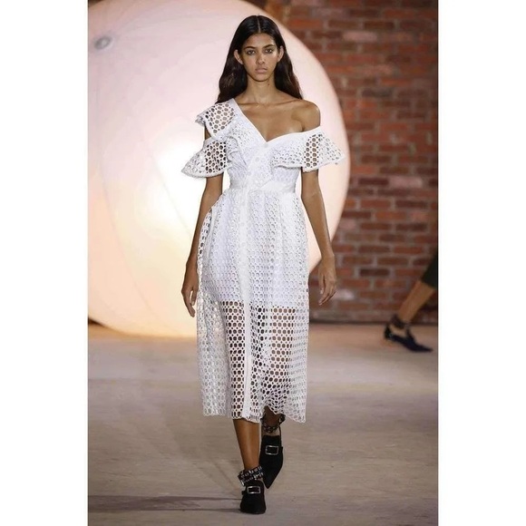 Self-Portrait Dresses & Skirts - self-portrait Lace Frill Asymmetric Cold shoulder Midi Dress uk size 6 and US 2